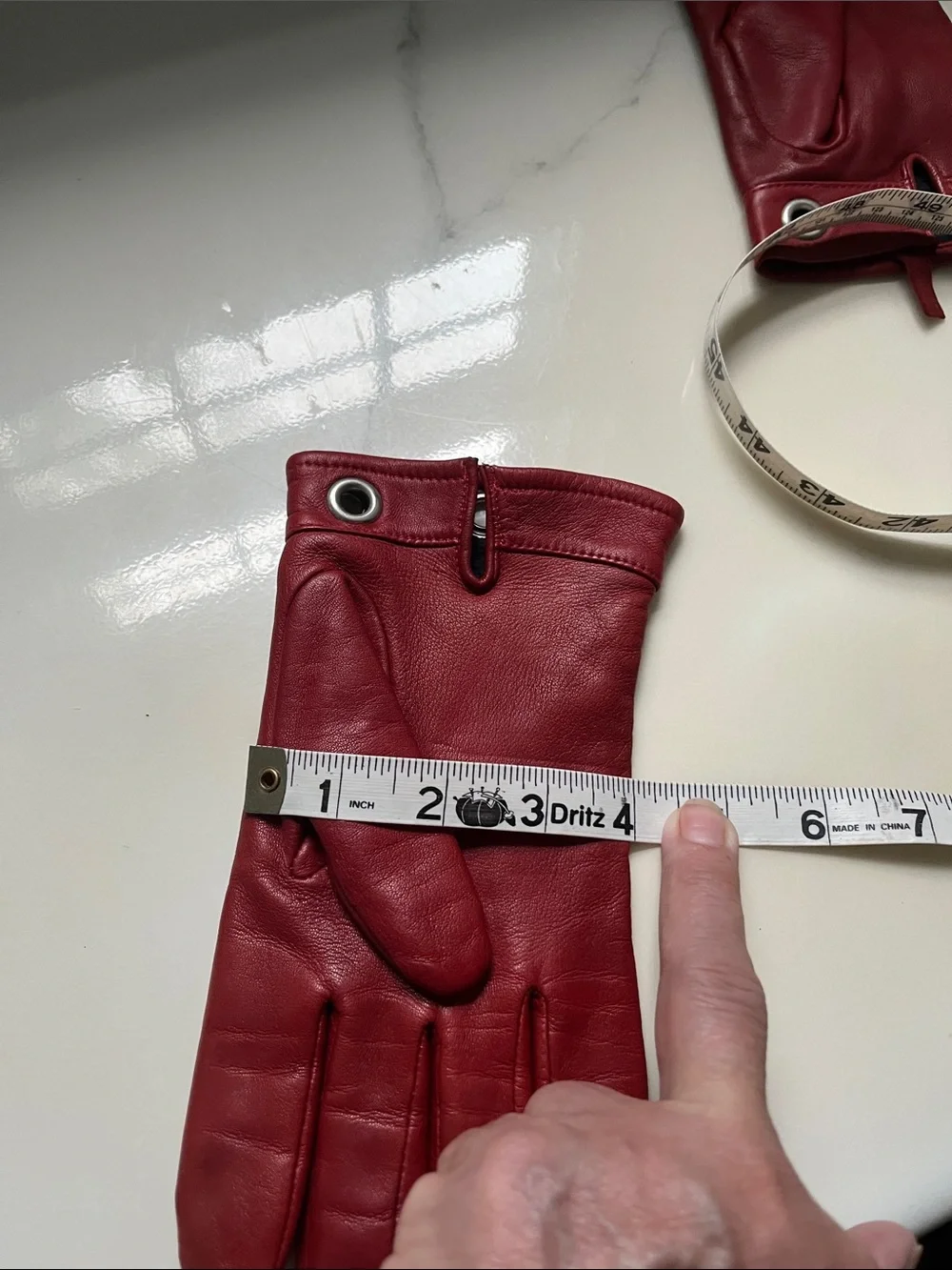 Women’s Red Leather Gloves with Grommet Detail
